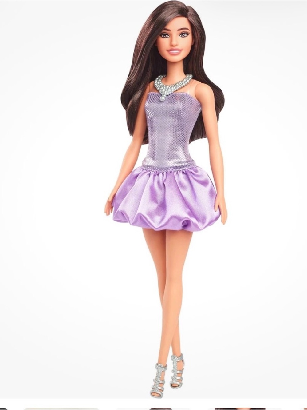 Barbie Fashionistas Doll #234 with Brown Hair Wearing Sequined Purple Outfit